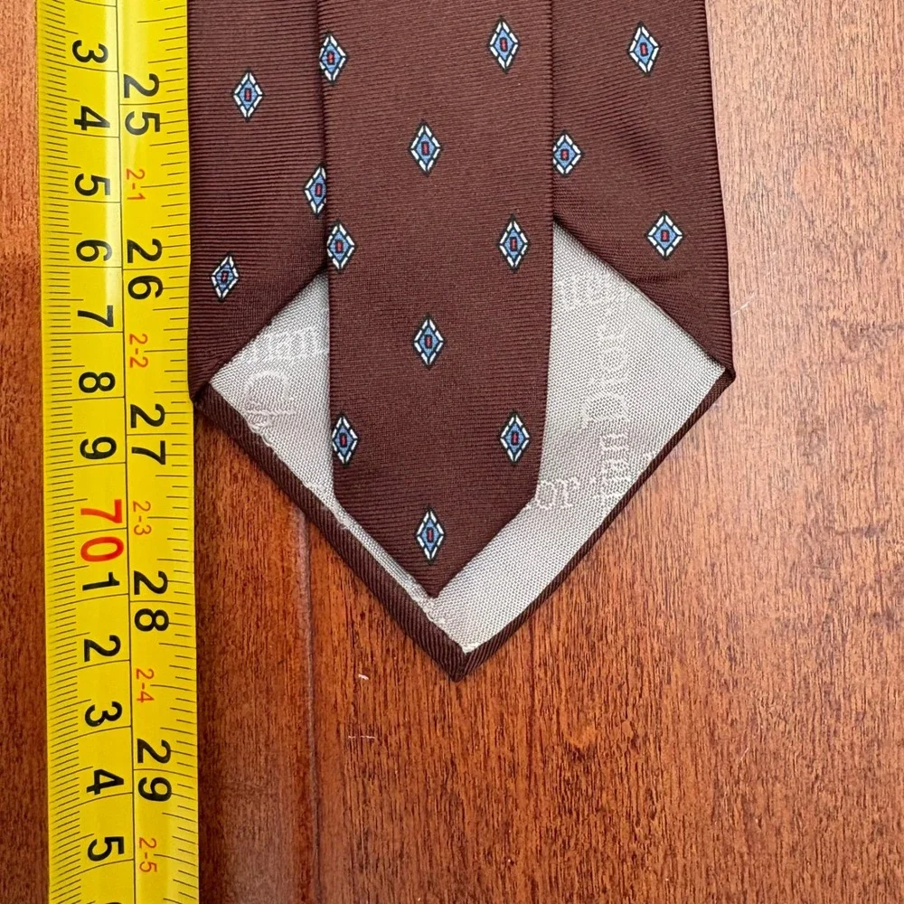 Vintage Christian Dior Geometric Diamond Silk Tie Mens OS Brown USA